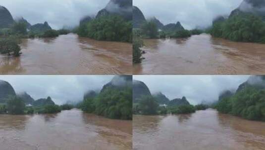 桂林阳朔暴雨漓江遇龙河河水暴涨高清在线视频素材下载