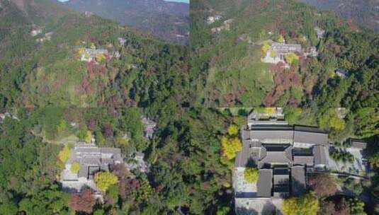 航拍南岳衡山福严寺古建筑群以及千年银杏树高清在线视频素材下载