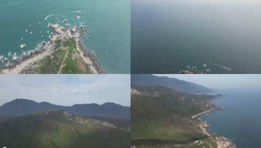 海滩双月湾黑排角礁石沙滩海岸海滩航拍惠州高清在线视频素材下载