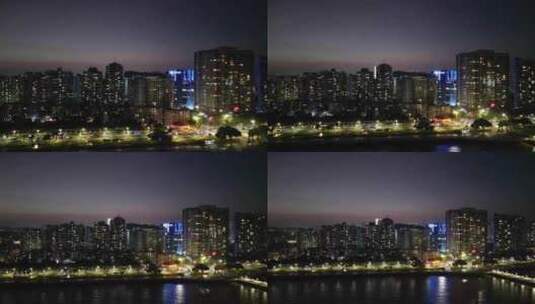 航拍广东珠海城市风光夜景高清在线视频素材下载