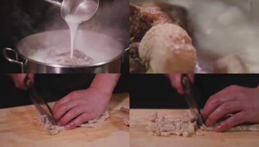 白色醇厚的老羊汤制作工艺高清在线视频素材下载