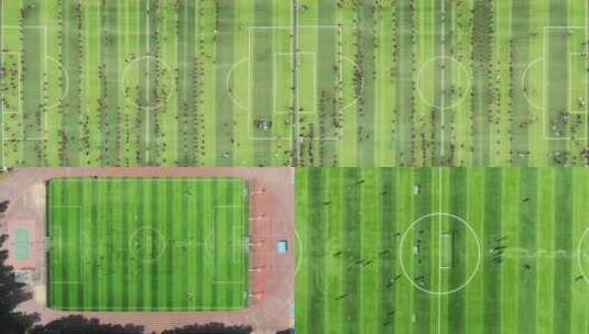 俯拍运动场踢足球比赛运动高清在线视频素材下载