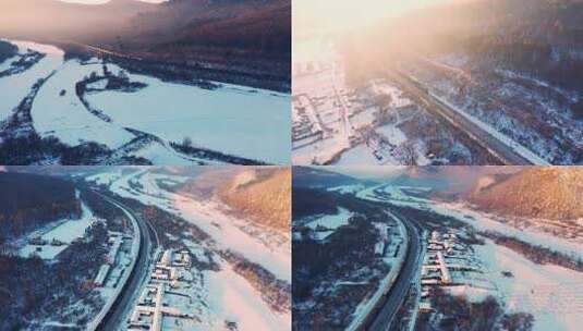 冬日晨光下的铁路雪地雪景高清在线视频素材下载