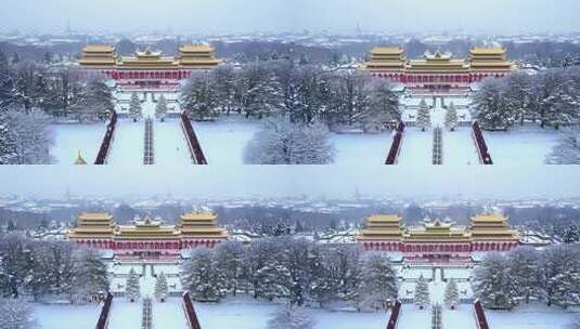 雪中故宫全景，古建红墙金瓦雪景如画高清在线视频素材下载