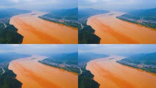 夏天黄河流域风景航拍高清在线视频素材下载