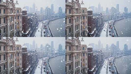 上海外滩雪景城市风光高清在线视频素材下载