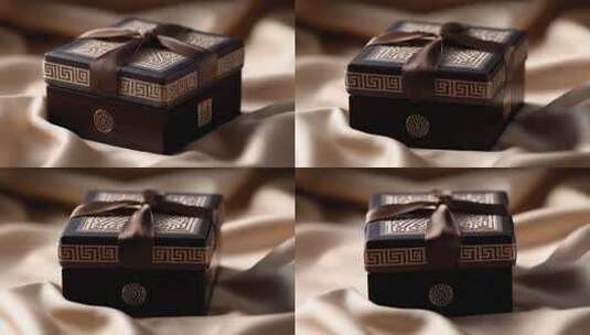 精致雕花礼品盒在丝绸上展示高清在线视频素材下载