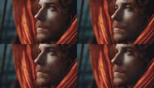 红发男子眺望远方眼神充满希望高清在线视频素材下载