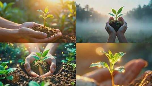 生命地球守护 双手捧幼苗阳光特写高清在线视频素材下载