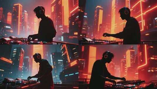 夜晚城市中DJ打碟场景高清在线视频素材下载