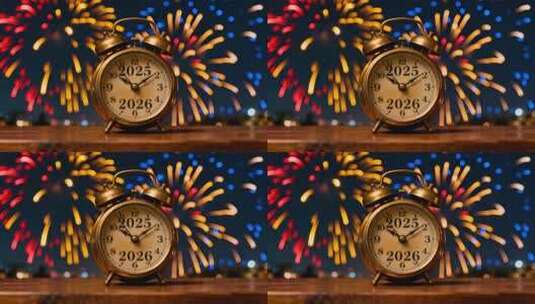 新年烟花前的2026年闹钟高清在线视频素材下载