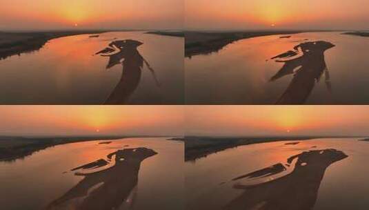 黄河落日自然风景航拍高清在线视频素材下载