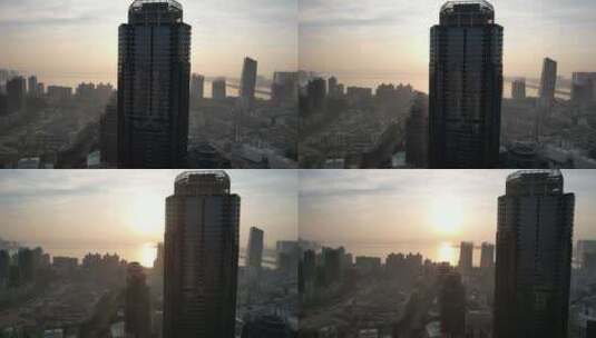 广东珠海城市清晨建筑高楼航拍高清在线视频素材下载