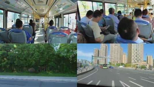 乘坐公交车穿过城市街景窗外风景素材高清在线视频素材下载
