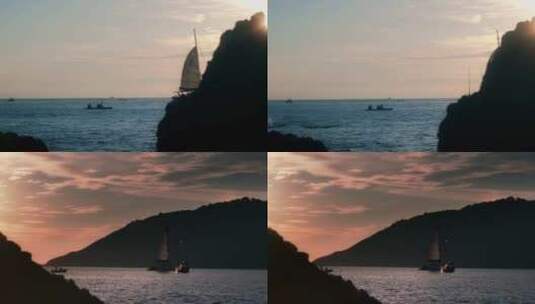 黄昏日落大海帆船皮艇船只氛围感空镜高清在线视频素材下载