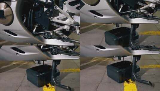修理厂摩托车基地的特写镜头，从摩托车上排高清在线视频素材下载