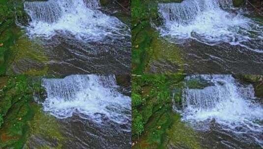 湖北恩施4A景区鹿院坪河谷溪流瀑布慢速升格高清在线视频素材下载