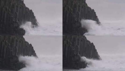 雷尼斯兰加海滩，冰岛，悬崖，海浪高清在线视频素材下载