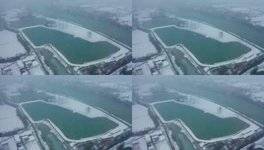 s0017-扬州雪景农村小镇天然湖面雪景高清在线视频素材下载