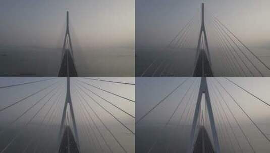 厦漳大桥傍晚航拍低速水平穿越主塔 Dlog高清在线视频素材下载