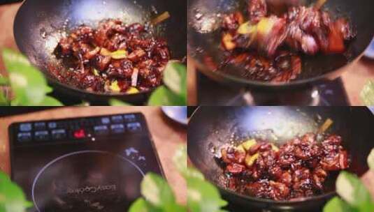 厨师炒制三杯鸡红烧鸡块 (4)高清在线视频素材下载