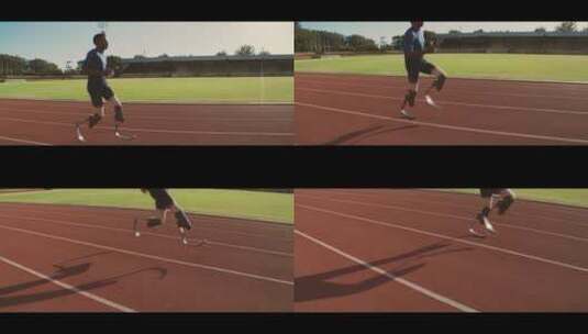 一个残疾男人在操场跑步高清在线视频素材下载