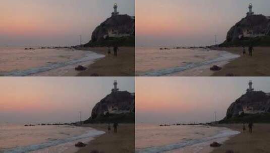 海边沙滩海浪灯塔散步高清在线视频素材下载