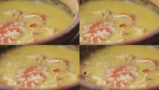 潮汕厨师熬制一碗海鲜粥高清在线视频素材下载