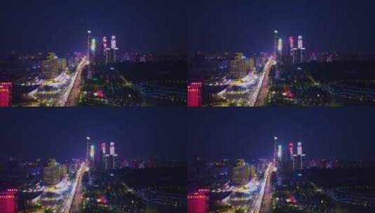 航拍南宁东盟商务区夜景高清在线视频素材下载