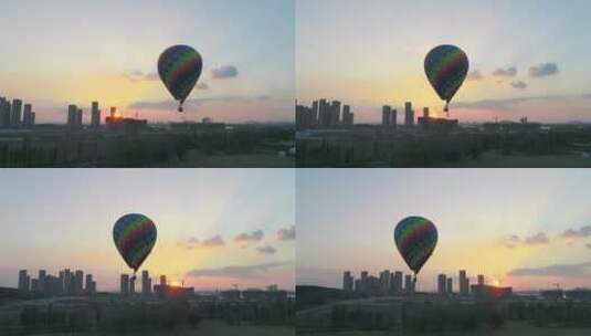 武汉滑翔伞基地航拍热气球夕阳3709高清在线视频素材下载