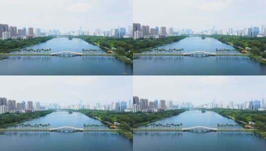 广西南宁天际线南湖公园天空之镜风景高清在线视频素材下载