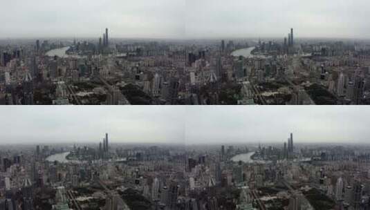 上海城市风光阴天航拍4K高清在线视频素材下载
