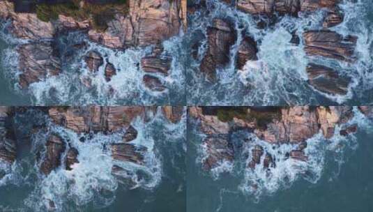 东山岛海边航拍海浪拍击岩石4K素材高清在线视频素材下载