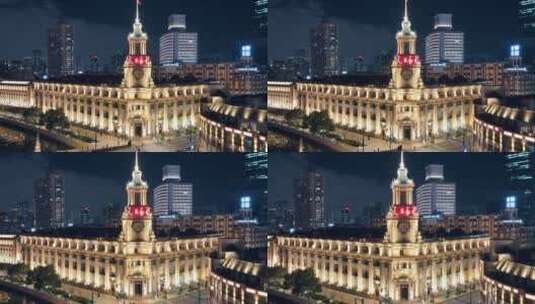 上海邮政博物馆夜景航拍高清在线视频素材下载