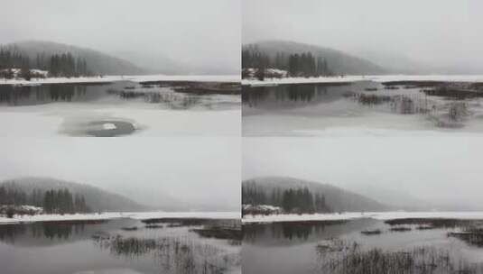 寒冷天气和积雪中的结冰湖泊高清在线视频素材下载