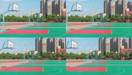 校园篮球场运动场所无人空镜4k摇镜头高清在线视频素材下载
