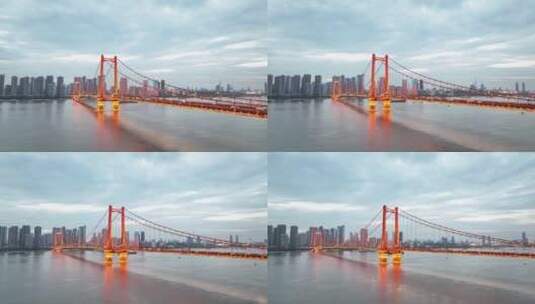 武汉鹦鹉洲长江大桥平视环绕镜头，2022最新高清在线视频素材下载