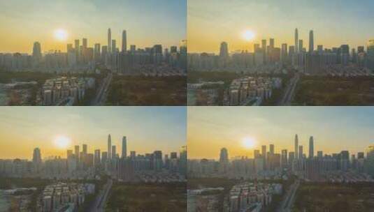 深圳中心区天际线日落美景高清在线视频素材下载