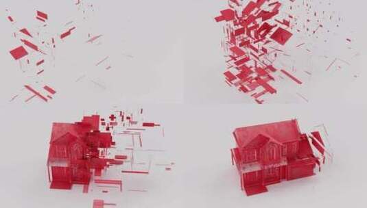 红色房子快速建造搭建3D动态素材高清在线视频素材下载