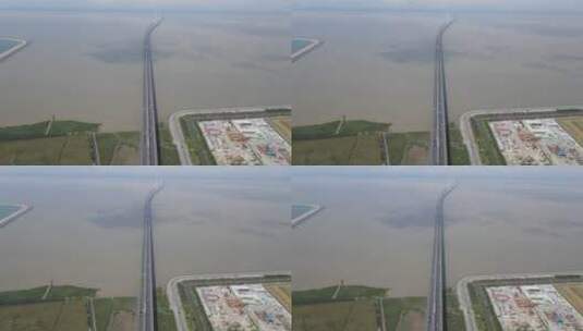 上海长江大桥崇明区长江口4K航拍高清在线视频素材下载
