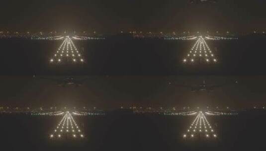 大兴机场夜晚飞机降落亮灯跑道 从跑道起飞高清在线视频素材下载