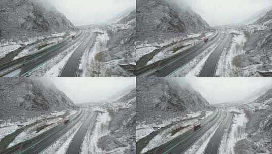 青海玉树共玉高速雪山村庄自然风光高清在线视频素材下载