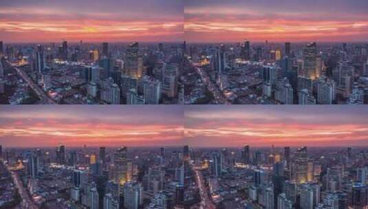 4K上海航拍静安区夕阳下的高楼大厦高清在线视频素材下载