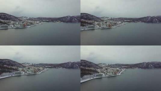 日本北海道洞爷湖温泉镇风光航拍高清在线视频素材下载