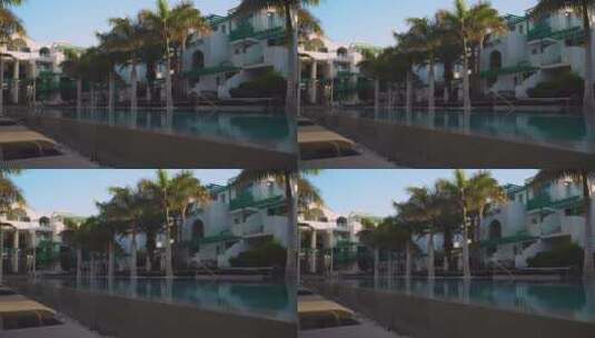 假日酒店游泳池景观高清在线视频素材下载