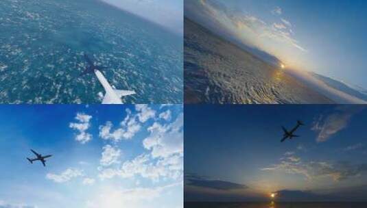 4k 民航载入客机飞过海平面高清在线视频素材下载