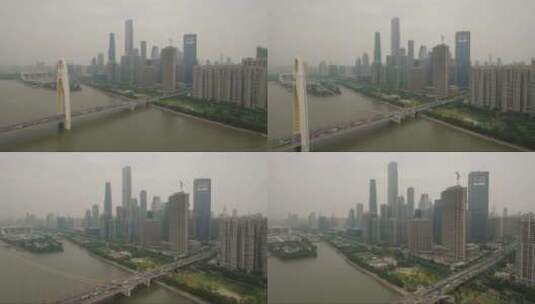 广州商业中心与现代桥梁的鸟瞰图高清在线视频素材下载
