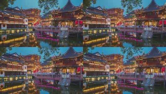 上海城隍庙豫园灯会人流延时高清在线视频素材下载