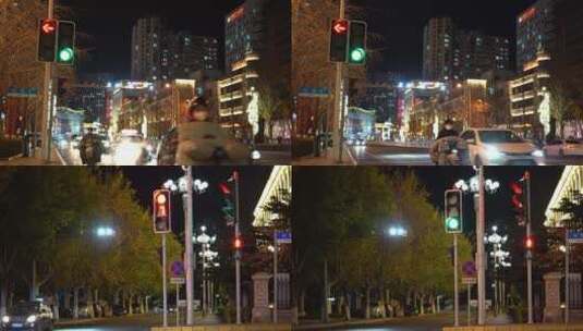夜晚城市路口红绿灯高清在线视频素材下载