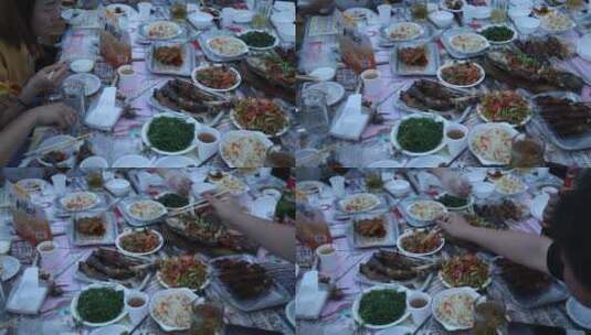 新疆特色美食 聚会全景高清在线视频素材下载